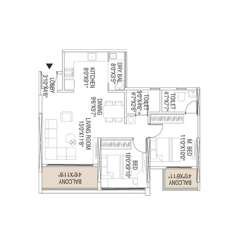 Yashada Earthsong Ravet 3BHK Floor Plan Image
